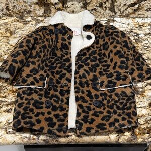 GB Girls Brown Leopard Print Pea Coat